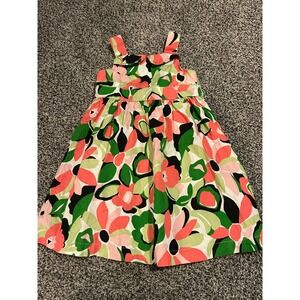 Cc15 Gymboree Girls Dress Size 3 Floral Print Coral Green Bow Back Cotton‎